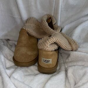 UGG Chestnut Suede Boots with Knit Cuff SZ 7 Like New